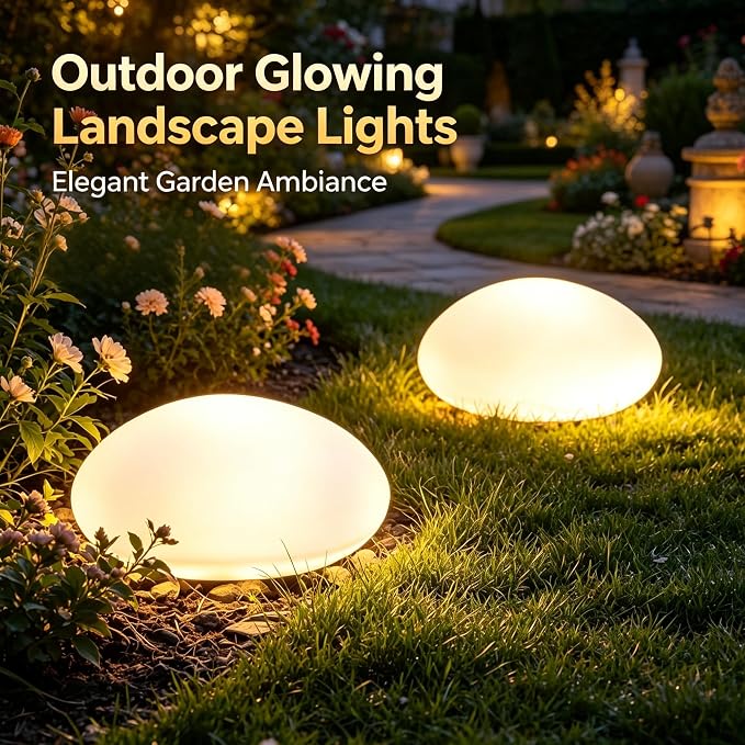 Solar Garden Pebble Lights - Glowing Stone LED Pathway Lights for Yard & Walkway
