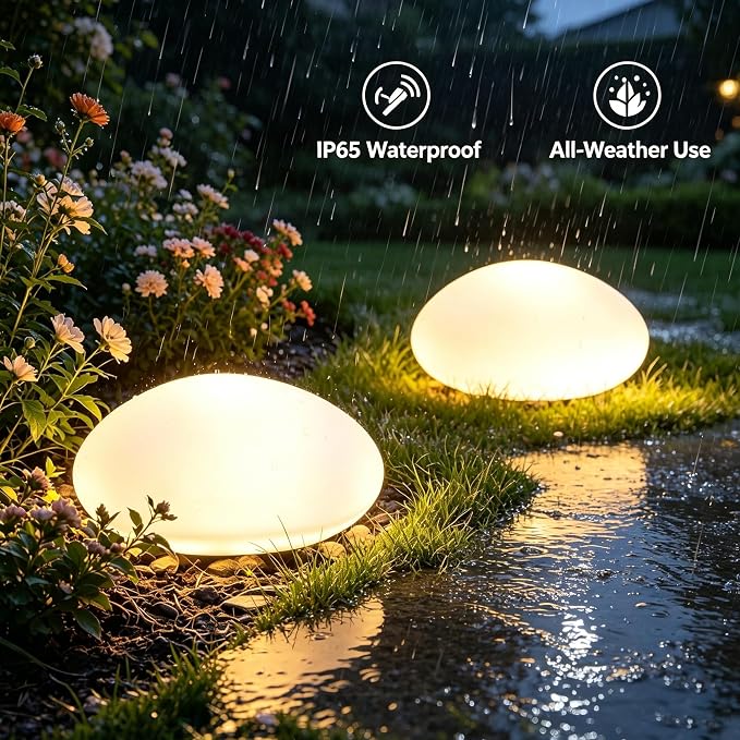 Solar Garden Pebble Lights - Glowing Stone LED Pathway Lights for Yard & Walkway