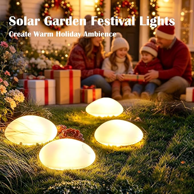 Solar Garden Pebble Lights - Glowing Stone LED Pathway Lights for Yard & Walkway
