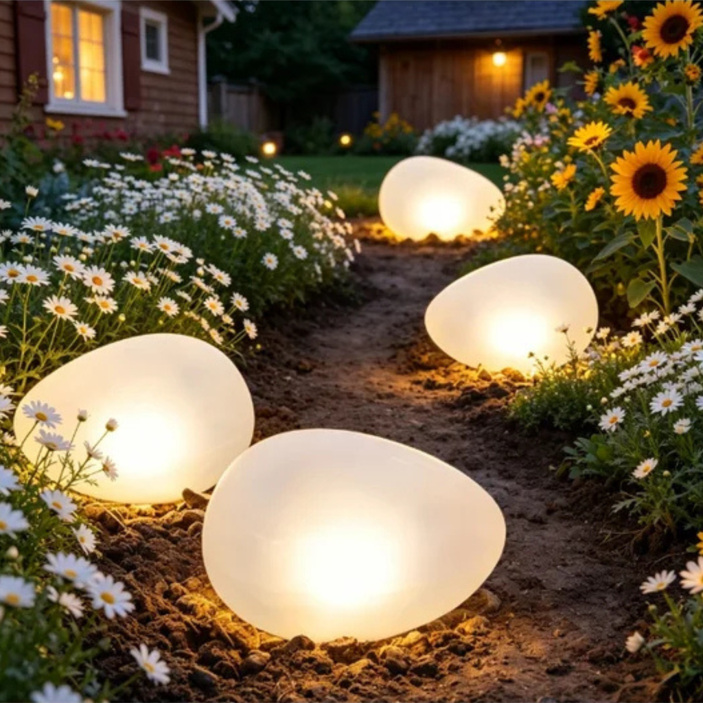 Solar Garden Pebble Lights - Glowing Stone LED Pathway Lights for Yard & Walkway